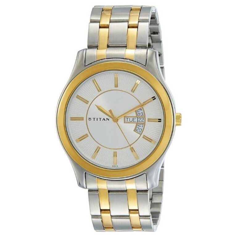 Titan Day & Date Watch for Men, White Dial Two Tone Steel Strap - Image 2