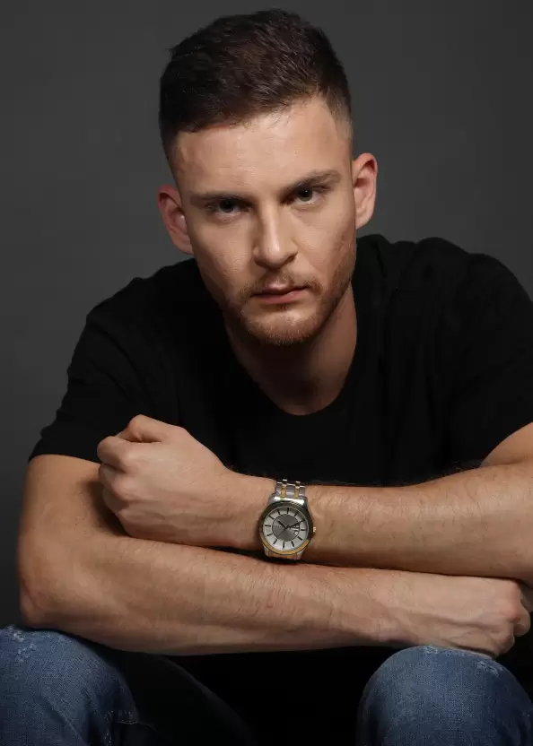 Titan Day & Date Watch for Men, White Dial Two Tone Steel Strap - Image 4