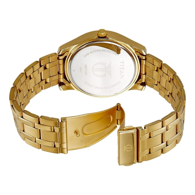 Titan Golden Dial Stainless Steel Strap Watch for Men with Day and Date - Image 3