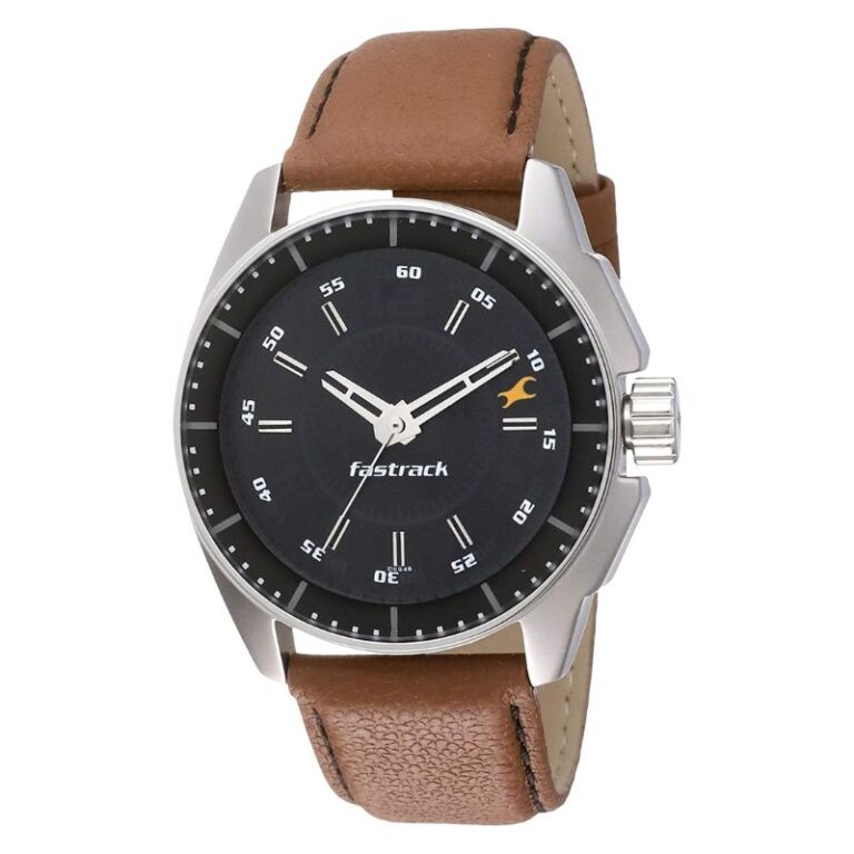 Fastrack Watch for Men, Black Dial Brown Leather Strap Analog Watch - Image 2