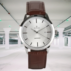 Titan Trendy Analog Silver Dial Brown Leather Strap Men’s Watch