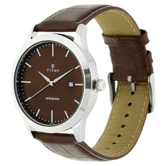 Titan Analog with Date Brown Dial Leather Strap Watch for Men - Image 4