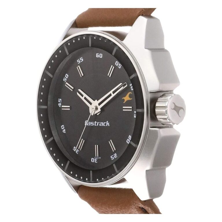 Fastrack Watch for Men, Black Dial Brown Leather Strap Analog Watch - Image 3
