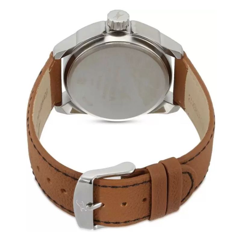 Fastrack Watch for Men, Black Dial Brown Leather Strap Analog Watch - Image 4