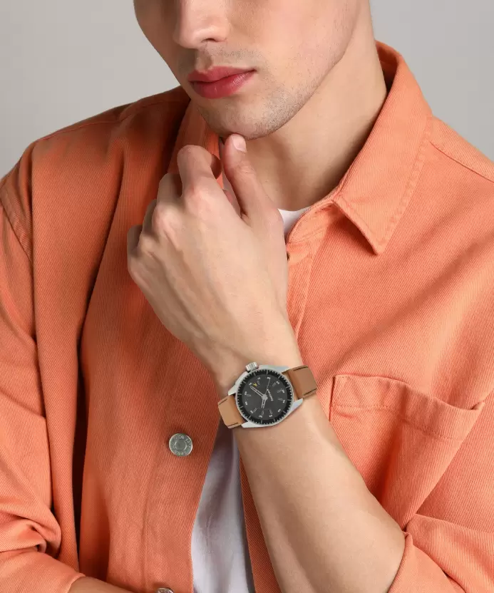 Fastrack Watch for Men, Black Dial Brown Leather Strap Analog Watch - Image 5