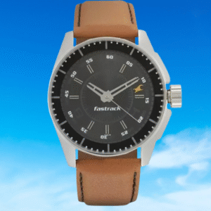 Fastrack Watch for Men, Black Dial Brown Leather Strap Analog Watch
