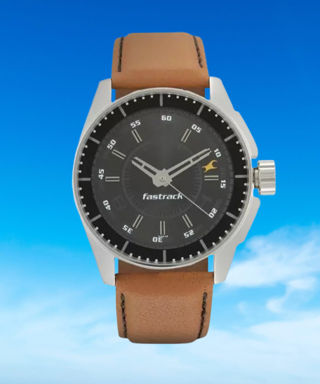 Fastrack Watch for Men, Black Dial Brown Leather Strap Analog Watch