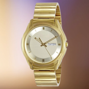 Trendy Golden Dial Golden Stainless Steel Strap Men’s Watch
