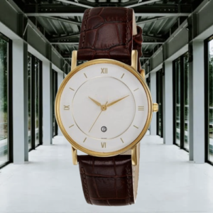 Analog White Dial Brown Leather Strap Wrist Watch for Men