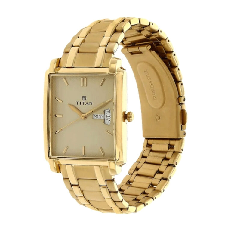 Titan Golden Dial Golden Metal Strap Analog Wrist Watch for Men - Image 3