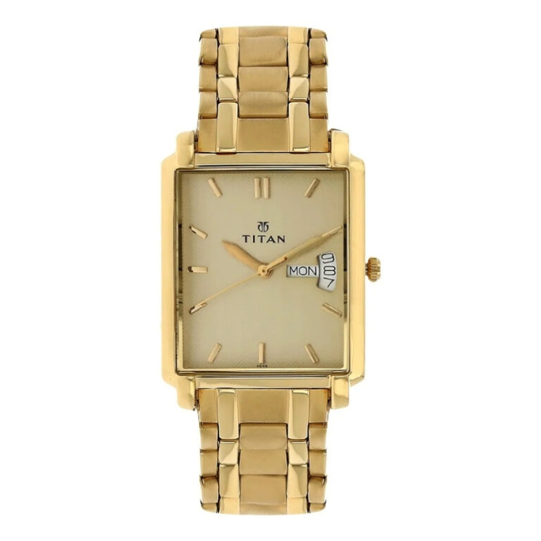 Titan Golden Dial Golden Metal Strap Analog Wrist Watch for Men - Image 2