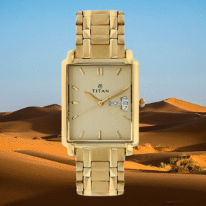 Titan Golden Dial Golden Metal Strap Analog Wrist Watch for Men