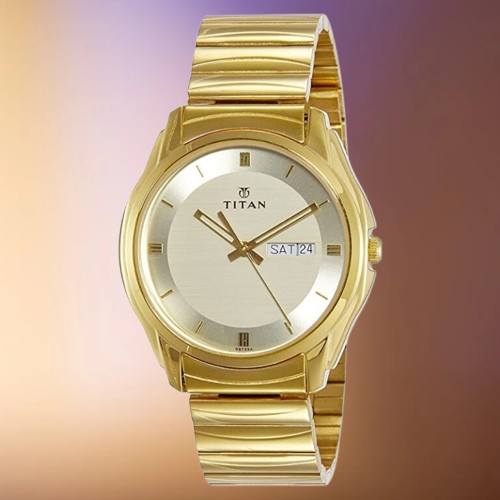 Titan Trendy Golden Dial Golden Stainless Steel Strap Men’s Watch