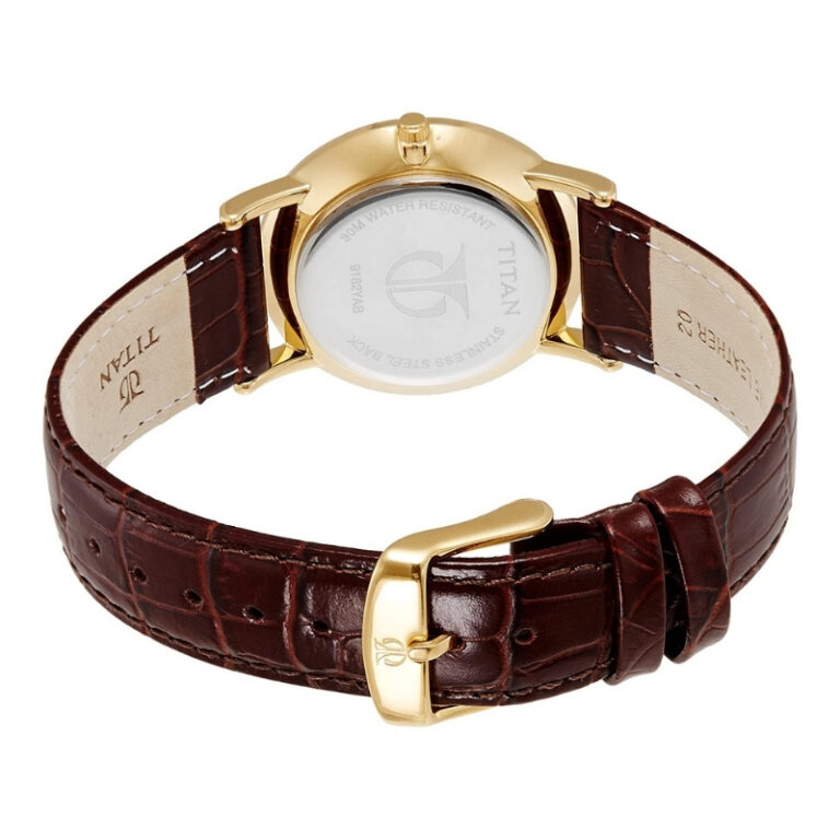 Titan Analog White Dial Brown Leather Strap Wrist Watch for Men - Image 4