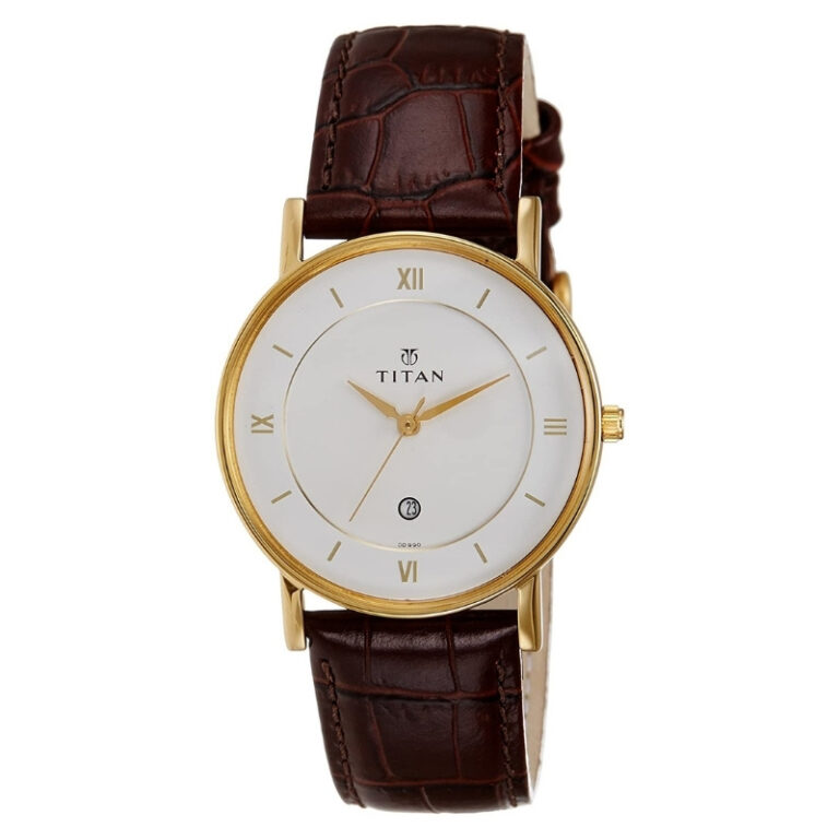 Titan Analog White Dial Brown Leather Strap Wrist Watch for Men - Image 2