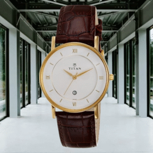Titan Analog White Dial Brown Leather Strap Wrist Watch for Men
